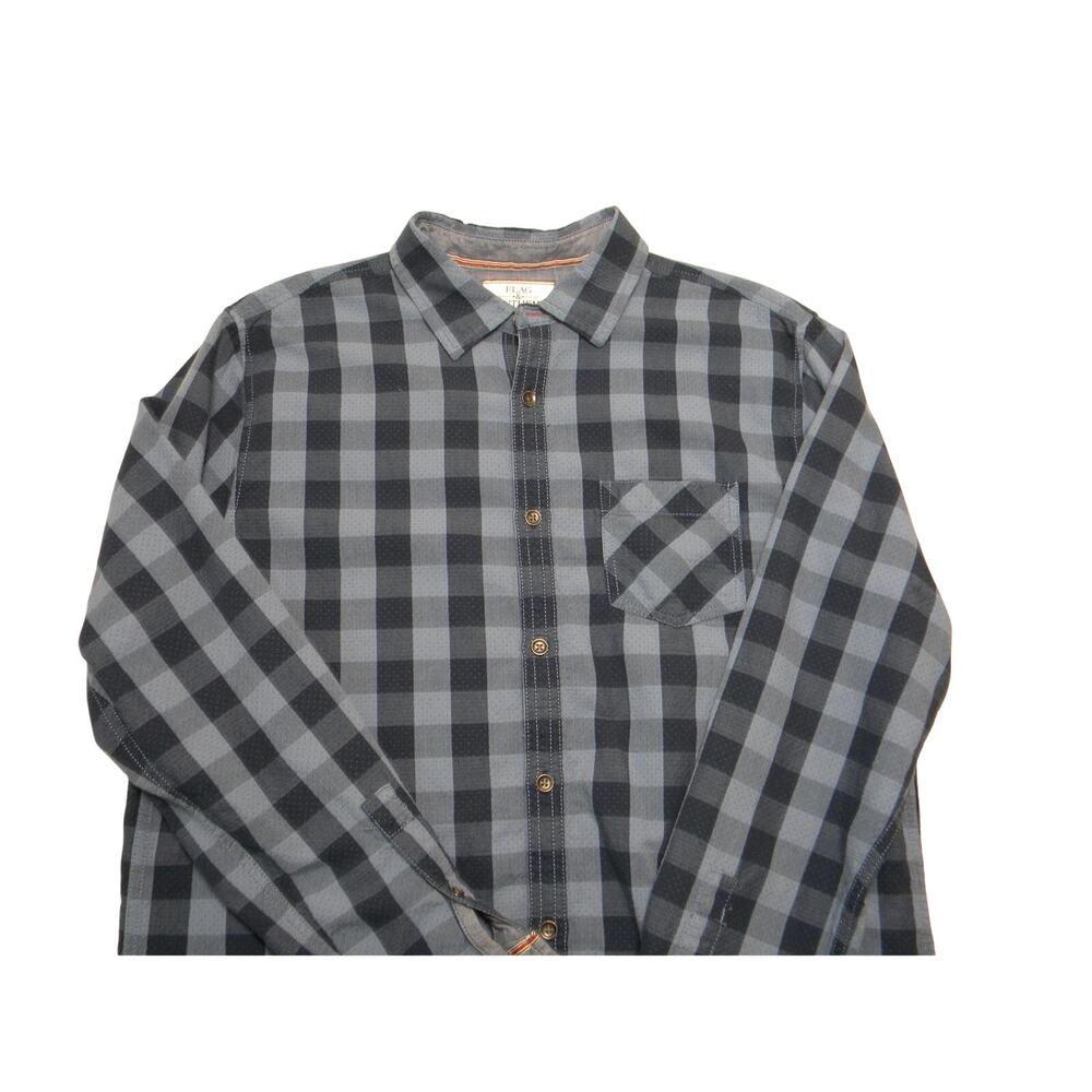 Flag & Anthem Men's Blue Checkered Button Up Long Sleeve Shirt 100% Cotton Large